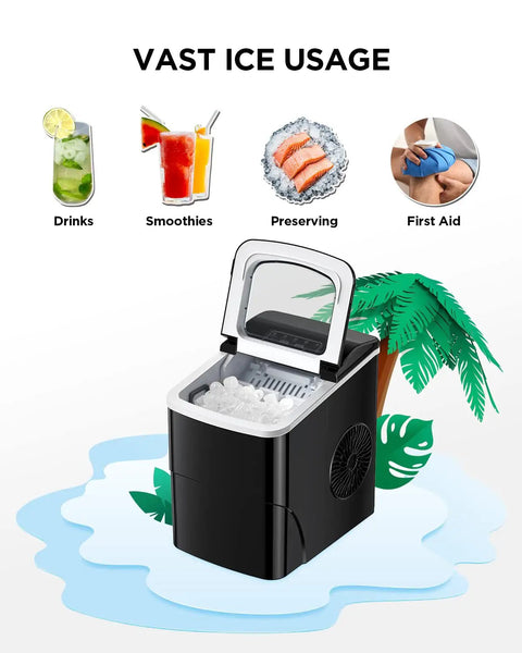 Scooper Free Nugget Ice Maker On Your Countertop Drops Soft Chewy Ice Straight Into Your Glass In Under Ten Minutes Plus Cleaning Tabs For Effortless Home Bars And Weekend Hangouts with ice in use.