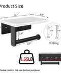 Marble Toilet Paper Holder With Shelf Wall Mounted 304 Stainless Steel Tissue Roll Holder Matte Black Bathroom Organizer Built To Last Easy Install No Fuss Modern Bathroom Setup - product dimensions and installation guidance with drilling details
