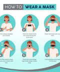 Infographic showing steps to wear a 3 Ply Disposable Face Mask With All Day Comfort And Breathable Material Adjustable Elastic Ear Loops 100 Count For Daily Use Dust Protection Lightweight And Easy On The Ears.