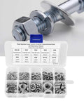 Heavy Duty Stainless Steel Washer Set With 260 Pcs Spring And Flat Washers In Seven Sizes M2.5 To M10 Rust Resistant Assortment Kit For Home Workshop And Factory Use, box open