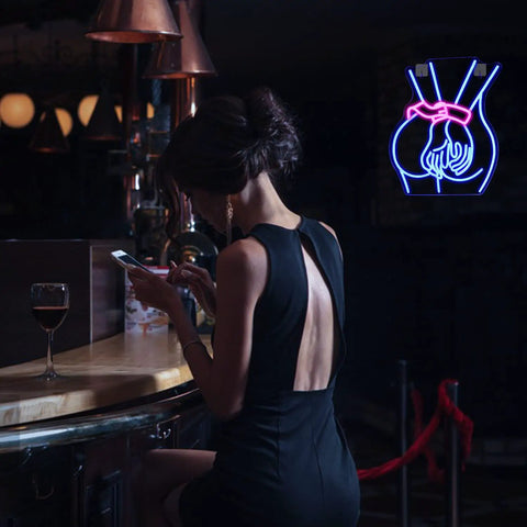Sexy Woman Neon Sign Wall Light for Home Bar Bedroom Game Room Decor Neon Art Aesthetic Living Room Glow Gift Idea Real Neon Look LED Style Night Light, depicting a woman silhouette with hands tied on a dark background.