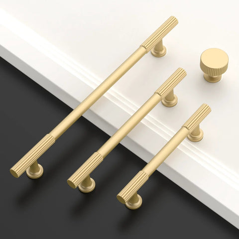 10 Pack 5 Inch Brushed Gold Cabinet Pulls For Kitchen Cabinets And Cupboards, Durable Metal Handles Displayed on Black and White Surface