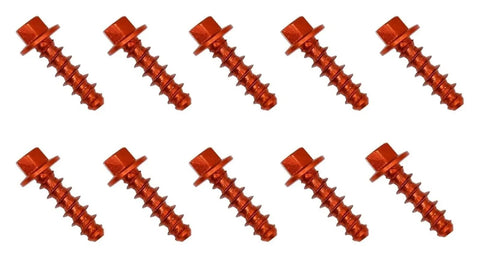 10 Pcs CNC Aluminum Self Tapping Screw Bolts Kit Orange Finish That Fits KTM Enduro Dirt Bikes 2004 2022 FE TE FC TC FX TX EXC EXCF XC XCF XCW SX SXF Hardware Set, front view