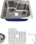 Meridian 1-Hole Drop-In Single Bowl 16-Gauge Stainless Steel Kitchen Sink Kit with brushed finish and installation accessories