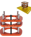 Heavy Duty Metal Router Lift Base Kit With Four Jaw Clamp And Smooth Crank Handle For Woodworking Tables close-up view, orange metal construction.