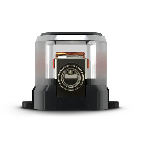 Heavy Duty 150A Mini Anl Fuse Holder With Four And Eight Gauge In And Out Terminals for car wiring, featuring clear plastic case.
