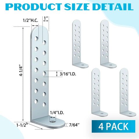 Product size detail of four and a quarter inch hurricane condenser brackets with screws four pack all in one heavy duty clips