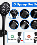 Upgraded 12 Inch Black Shower Head With Handheld Spray And Rainfall Showerhead High Pressure Combo With 5 Spray Settings