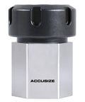 Hardened ER32 Collet Chuck Block For CNC Machines With Slotted Collet Nut Included, Hex Style Precision Tooling, side view