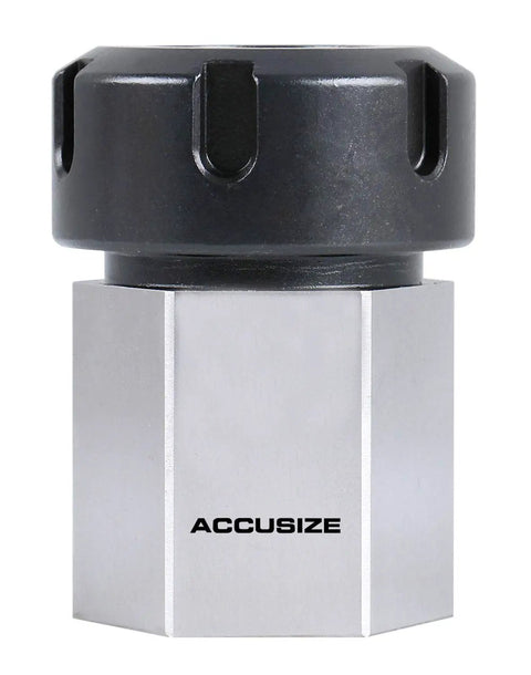 Hardened ER32 Collet Chuck Block For CNC Machines With Slotted Collet Nut Included, Hex Style Precision Tooling, side view