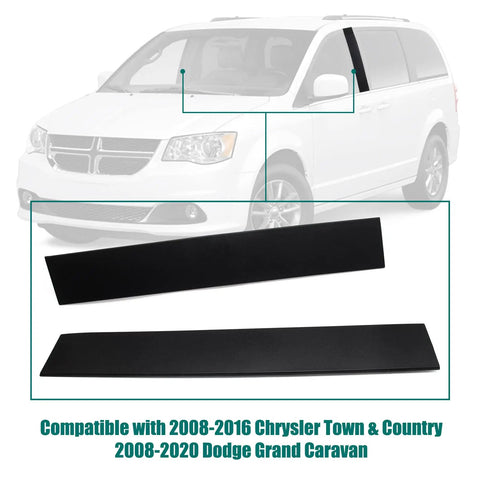 B Pillar Trim Door Molding For Front Passenger And Driver Side Outer Seal Compatible With 2008 2020 Dodge Grand Caravan And 2008 2016 Chrysler Town And Country Easy Install With No Tools And Strong Adhesive Tape Replacement Parts 5020664AA 5020665AA