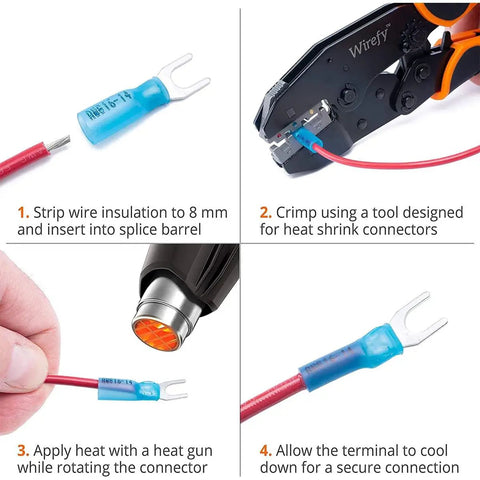 Pro High Grade Heavy Duty Heat Shrink Fork Terminals And Spade Crimp Connectors With Knockout Tough Sealed Insulation For Truck Mods and repair work steps.