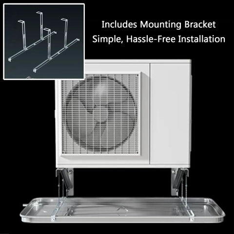 Heavy Duty Metal Drip Pan For Window Air Conditioners Thickened Deep Condensate Tray with drain fitting shown with bracket