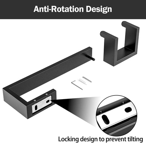 Matte Black 4 Piece Bathroom Hardware Set With 24 Inch Towel Bar And Hand Towel Bar Toilet Paper Holder And Robe Hook 304 Stainless Steel Sleek Durable Upgrade No Brainer displaying anti-rotation design.