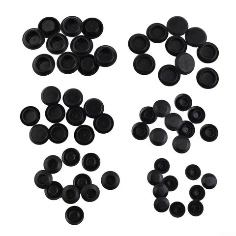 Assorted black plastic clips from 60-Piece Plastic Hole Assortment For Auto Body Sheet Metal Clips with depressed center and flush mount
