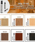 13 Piece Wood Repair Kit with Markers and Wax Sticks for Scratches and Stains, color samples in Oak, Cherry, Maple, Walnut, Mahogany, Black