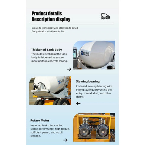 Tough As Nails Real Heavy Duty Mobile Concrete Mixer With Reliable Hydraulic Loading System Built Tough For Rugged Construction Sites And High Volume Pours, thickened tank body details.