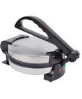 Hamwesh 1000W Electric Tortilla Maker Machine With Non Stick Surface, side view showing 8 inch automatic hot press design.