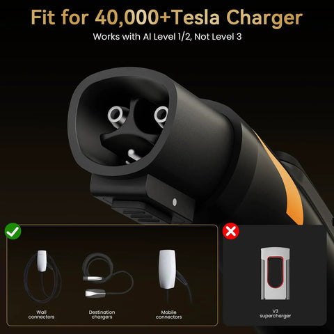 Nacs To J1772 Ev Charger Adapter 80A With Led Display No Sweat Charging Plug For Electric Rides Universal Vehicle Converter close-up of charging plug compatible with Tesla chargers.