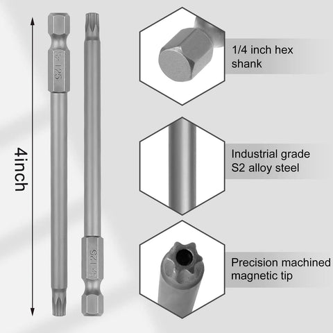 Tamper-Proof T25 Torx Bit Set With Case, 10-Piece Security Star Bits, 1/4 Inch Hex Shank, 4 Inch Length, S2 Alloy Steel For Power Drill