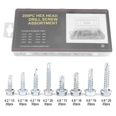 All In One Self Tapping Screw Kit 200 Piece Durable Zinc Iron Screws With Thread Storage Case Heavy Duty For Home Repair