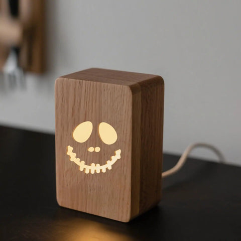 Top Shelf Clear Acrylic Router Template For Halloween Witch Hat Woodworking No Sweat Cutting Jig With Slick Edges For Sweet Diy Projects And Backyard Barn Builds, wooden lamp with smiling skeleton face.