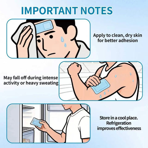 Stay Cool On The Go With Instant Cooling Ice Packs For Outdoor Activities applied to forehead and arm, stored in fridge for freshness.