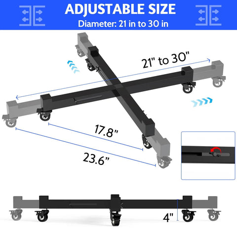 Expandable Heavy Duty Plant Caddy Wheel Base 21 To 30 Inch Rolling Dolly Stand built tough steel frame with adjustable size and locking casters.