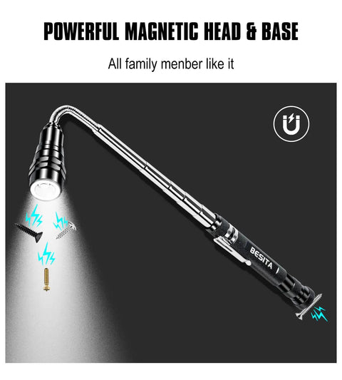 Magnetic Pickup Tool With LED Light And Telescoping Magnet Flashlight, Versatile Grabbing Tool With 360 Degree Illumination For Hard To Reach Spots, Ideal Gift For Fathers Day Dads Husbands Boyfriends And Handy Women