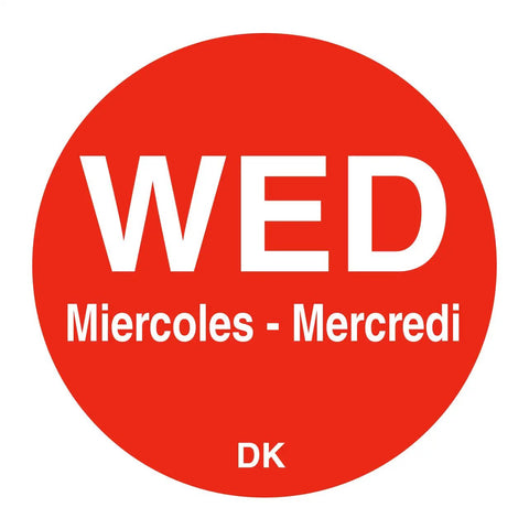 Red Wednesday label from Day Of The Week Three Quarters Inch Circle Permanent Labels Mon Through Sun With Dispenser Included Seven Thousand Labels For Organized Kitchen Storage
