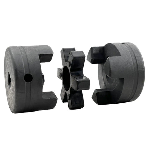 Flexible Three Piece Ljaw Coupling Set With Rubber Spider For Log Wood Splitter Bore From One Half Inch To Three Quarter Inch HT250 Cast Iron Construction Built Tough Heavy Duty Multi Flex L090 With Keyways And Dual Set Screws, three-piece coupling