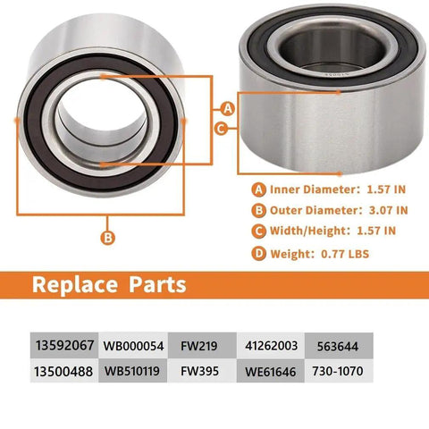 Premium Front Wheel Bearing Hub Assembly With Abs Built Hella Tough For Chevy Sonic showing measurements and replace part numbers.