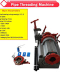 Heavy Duty Electric Pipe Threader Machine For 1/2 To 3 Inch Gas Water Pipes NPT Dies Automatic Retraction 110V with specs overview.