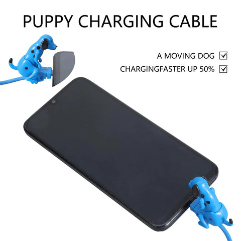 Blue Type C USB Cable For Fast Charging And Data Transfer Up To 480 Mbps Multi Device Charger Cord For Phones And Tablets Nylon Braided Durable Build Dope Dog Motion Design For Everyday Tech Life with dog-shaped plugs