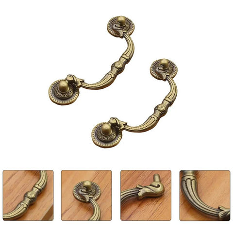 Two Pack Retro Drop Pendant Drawer Pulls Cabinet Handles Antique Style With Vintage Vibe Knobs And 9.6cm Hole Spacing, gold finish