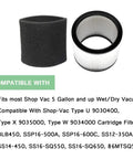 Foam Sleeve and Filter Replacement Kit for 5 Gallon Wet Dry Vacuums Compatible With 90304 90585 90350 90333 Includes 9010700