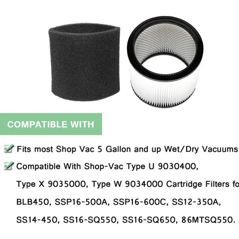 Foam Sleeve and Filter Replacement Kit for 5 Gallon Wet Dry Vacuums Compatible With 90304 90585 90350 90333 Includes 9010700