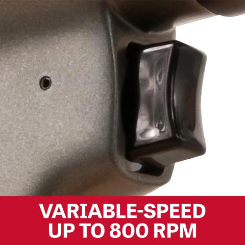 Close-up of variable speed throttle on Pro Grade Half Inch Pneumatic Reversible Drill With 800 RPM Lightweight Aluminum Body