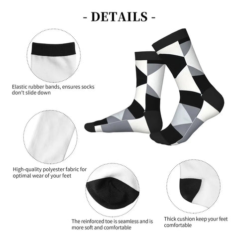 Fresh Black And White Grid Pattern Ankle And Crew Socks Men Women Unisex Athletic Daily Workout Breathable Polyester Blend sock details