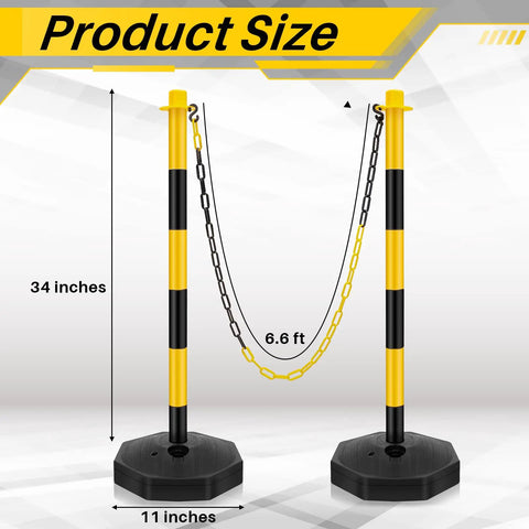 Six Pack 34 Inch Parking Cone Delineators Stanchion Set With Base And Six Point Six Foot Chain S Hook Connectors Reflective Collar