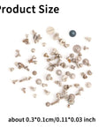 100 Piece Watch Battery Clamp Screws Set For Tiny Small Screws, silver iron screws scattered, size 0.11x0.03 inch