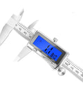 Close-up of 6 Inch Rechargeable Digital Caliper with Backlit LCD USB C Charging Stainless Steel Measuring Tool showing measurement in inches.