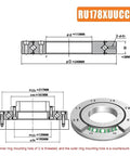 Detailed diagram showing 1 Piece Crossed Roller Bearing Set With RU178 RU228 RU297 RU445 for large machinery dimensions and views.