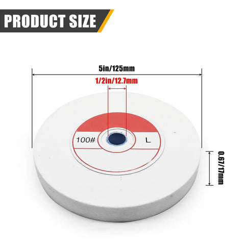 Heavy Duty Benchtop Grinding Wheel 5 Inch 100 Grit White Corundum with 12.7mm hole for precise metal work.