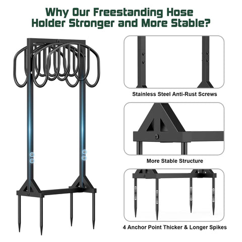 Heavy Duty Garden Hose Holder For Two 151 Foot Hoses With Stable Freestanding Base Rustproof Metal Hose Stand For Outdoor