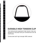 Close-up of high tension clips for wall mount screwdriver and wrench organizer rack with clips hand tool holder.
