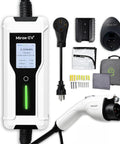 Level 1 And 2 EV Charger With 40 Amp Output, 9.6kW Fast Home Charging Station with accessories including plug and carrying case