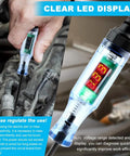 Vehicle Electrical Circuit Tester Pen With 3-48V LED Digital Display, Dual Color Polarity Indicator, Voltage Test Light For Cars And Bikes, Easy Quick Check Diagnostic Tool, Portable Auto Electrical Testing Probe in use on engine wiring