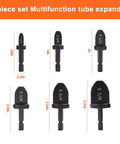 Six Piece HVAC Copper Pipe Expander Set with Swage Tools and Flaring Kit showing six expander bits of various sizes for pipe work.
