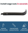Smooth Sailing Cage Nut Tool For Square Hole Rack Rails No Sweat Quick Install Mounting Hardware Sx1100 with hooked tip and long reach handle.
